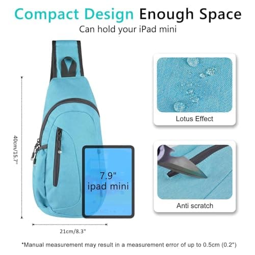 TITECOUGO Small Canvas Sling Bag Lightweight Crossbody Bag for Women Rucksack for Men Running Backpack Travel Chest Pack Daypack Shoulder for Gym Work Hiking Outdoor Sports Sky Blue — view 4