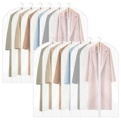 12 Pack Garment Bags, 47in PEVA Suit Bags Clothes Covers, White Edge