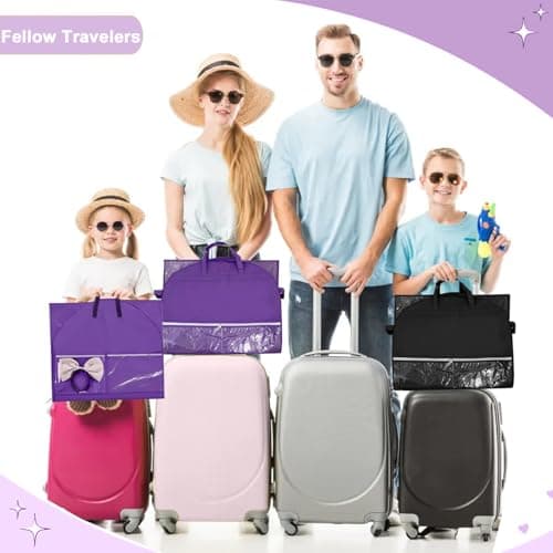 Punklong 2 Pack 40" Kids Suit Bag Dance Costumes Bags with 3 Zipper Pockets,ID Slot and Clear Foldable Suit Cover for Kids Women Hanging Clothes for Travel Competitions,110×60cm (Purple) — view 6