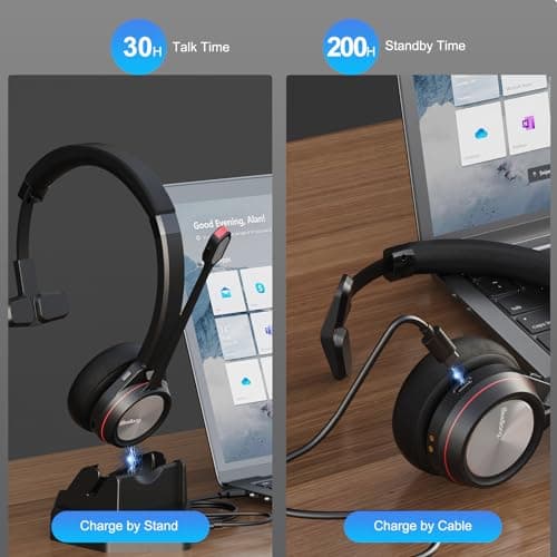 Beebang Bluetooth Headset with Microphone, Noise Cancelling Wireless Headset for PC & Laptop, 40H Battery Life, Office Headphones for Teams, Zoom & Business Calls — view 5