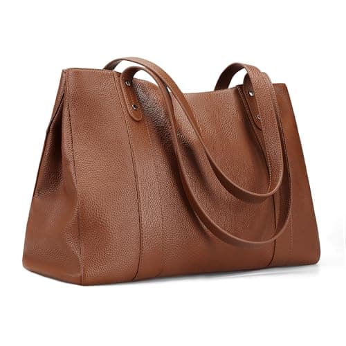 befen Large Tote Bag Genuine Leather Handbag for School Brown Laptop Handbag with Key Chain