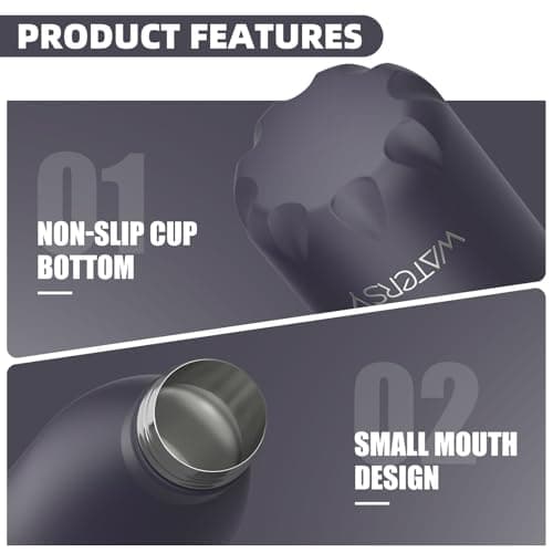 WATERSY Stainless Steel Insulated Water Bottle, Double Walled Metal Vacuum Flask Keep 24 Hrs Cold & 12 Hrs Hot Thermal Metal Sports Bottles 500ml BPA Free for Outdoor, Work, Gym, School (Dark purple) — view 2