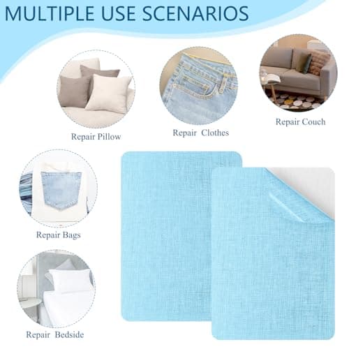 2 Pcs Fabric Repair Patch, Self-Adhesive Canvas Repair Patch 11x8 inch Waterproof Fabric Patches Linen Canvas Repair Kit for Sofas, Tents, Furniture, Awnings, Car Seats (Light Blue) — view 3