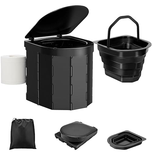 WADEO Folding Camping Toilet with Inner Bucket, Portable WC for Adults
