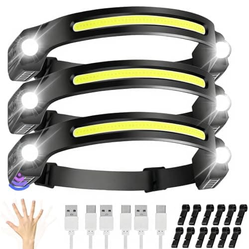 Head Torch,3 Packs Headlamp 6 Mods LED Headtorch Light Weight 260°Wide Beam