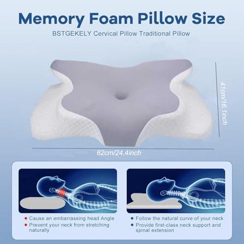 FSTIANXIA Memory Foam Pillow for Neck and Shoulder Pain,Orthopedic Cervical Pillow,Ergonomic for Side Sleeper,Superior Comfort for Side, Back & Stomach Sleep,Blue — view 2