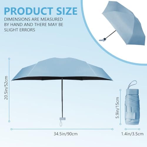 Aolso Travel Umbrella, 6 Ribs Mini Umbrella Small UV Umbrella, Folding Sun Umbrella Windproof Rain Umbrella with Capsule Case, Folding Travel Umbrella Portable Pocket Umbrella for Men Women (Blue) — view 2