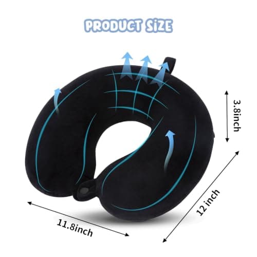 WENGX Travel Pillow Neck Pillow Memory Foam Travel Pillows Head Support Cushion for Airplane Train Car Office Travel Essential Flight Pillows for a Long Hauls Sleeping Rest (Black) — view 5