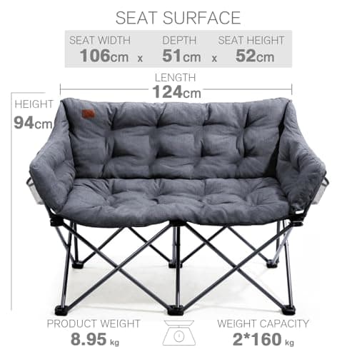EVER ADVANCED Camping Chair Double for Adults 6cm Padded 320kg Light Grey — view 3