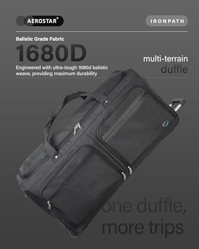 Aerostar 32" Large Lightweight Duffle 2 Wheel Travel Bag Holdall Suitcase Check-in Luggage Ironpath (122L, Black) — view 5
