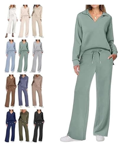BQLFPOIHP Constituent Clothing,Constituent Travel Outfit,Women's 2 Piece Sets Outfits Casual Long Sleeve Sweatsuits Sets(Light Green,L)