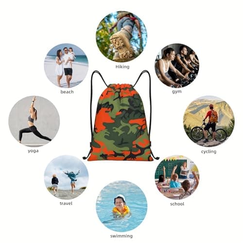 Richugui Camo Drawstring Bag CamouflageGreen Orange Multicolor Camouflage Gym Bag Sports Backpack Lightweight Bag for Men Women Outdoor Gym Sport — view 5