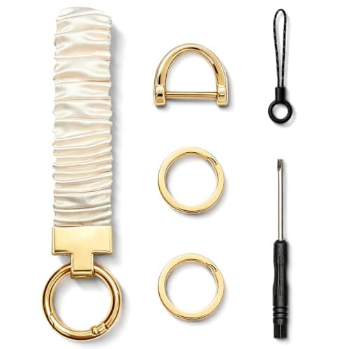AJEFF Wristlet Keychain for Women, Scrunchie Lanyard Key Strap with D Ring, Stretchy Wristlet, Removable Key Holder Keyring, Phone Charm Tether Tab, Beige