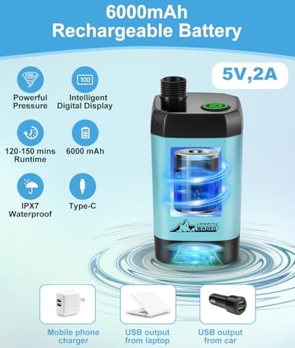 WADEO Portable Camping Shower, [10 Days Runtime] Rechargeable Battery Shower Pump, Outdoor Shower Kit for Beach, Pet, Travel, Car — view 2