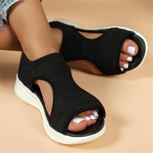 Wide Fit Orthopedic Sandals for Women Summer Slingback Wedge Sandals with Arch Support Casual Knit Mesh Soft Sandals Walking Platform Beach Shoes Comfy Slide Open Toe Sport Shoes