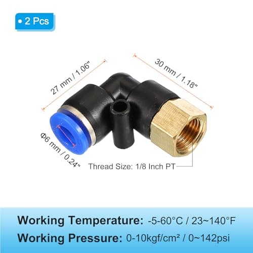PATIKIL 1/8" Push to Connect Fitting, 2 Pack PT Female Thread 90 Degree Connect 6mm Tubing Elbow and Straight Combination Air Tube Fitting Pneumatic Quick Connect Adapter, Blue — view 2