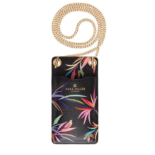 Sara Miller London Phone Crossbody Pouch, Wallet with Card Holders, Women's Travel Bag with Chain Strap, Bamboo Black