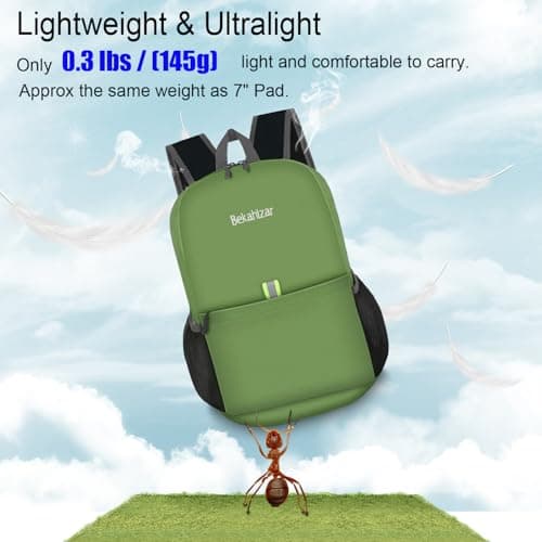 Bekahizar Small Rucksack 15L Packable Backpack Hiking Daypack Foldable Day Bag For Men Women Teens Travel Camping City Walking Mountaineering Climbing (Green) — view 4