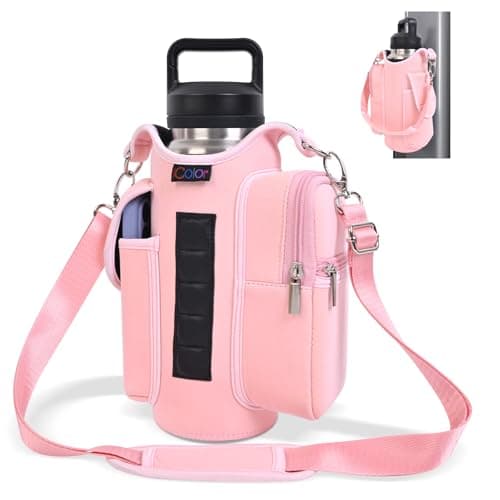 icolor Gym Magnetic Bag Water Bottle Carrier Holder with Strap & Phone Pockets, Diameter 3.9" Magnetic Gym Bag 5 Built-in Magnets Gym Accessories Organizer Pouch Sling Sleeve (Neoprene, Pink)