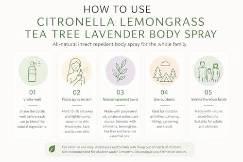 Citronella & Lemongrass Oil Body Spray – 100ml - Natural essential oils, skin care friendly — view 3