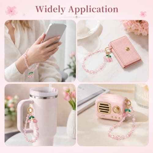 Phone Charm Wrist Strap for Women, Beaded Bracelet Wristlet Chain Lanyard — view 6