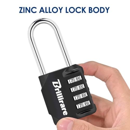 Brillirare Combination Lock, 4-Digit Padlock 2.3 Inch Long Shackle, Waterproof Zinc Alloy Outdoor Travel Luggage Locks Keyless for Backpack, Gym Locker, Hasp, Fence, Gate, Case, Toolbox-Black — view 3
