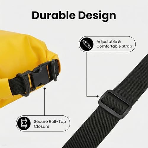 RONGZUBAT 10L Waterproof Dry Bag with Shoulder Strap, Roll Top Dry Sack for Towels and Clothes, Waterproof Bag for Kayaking, Paddle Boarding, Boating, Beach, Camping and Travel - Yellow — view 5