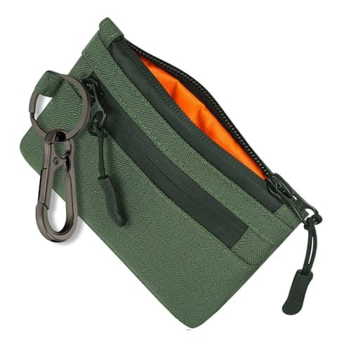 Trowik Zip Pouch Mens Wallets Cash and Card Zip Wallet Weatherproof Fabrics, YKK Zipper, EDC Pouch for Men with Carabiner for Outdoor Travel (Olive Green)
