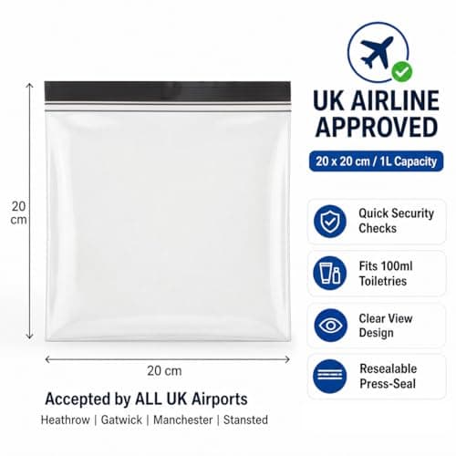 Airport Liquid Bags, 6 Pack Clear Travel Toiletries Bag, 20 x 20cm, Black — view 2