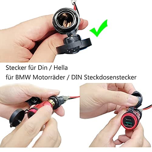 USB Dual Port Charger for BMW Motorcycle DIN/Hella - Cigarette Lighter Adapter Socket USB C PD 3.0 & QC 3.0 Quick Charge for DIN Motorcycle, Red — view 3