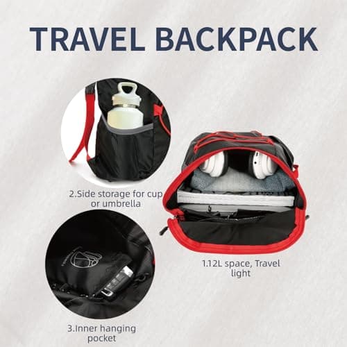 Feibmir 2 Pack 12L Small Foldable Lightweight Packable Backpack Black Navy — view 4