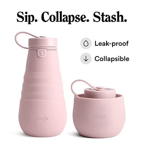 STOJO Collapsible Bottle - 20oz / 592ml - Reusable & Leakproof Silicone Travel Water Bottle for Sport, School, & Everyday Use - Sports Cap - Portable - Dishwasher Safe - Carnation — view 2