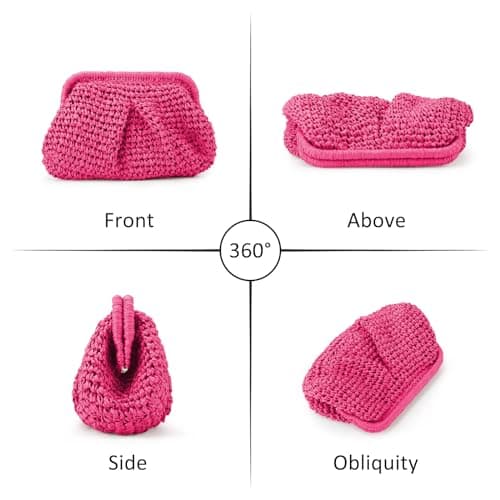 Emprier Women Cloud Straw Clutch Bag Straw Shoulder Bag Summer Beach Shoulder Bag, Red Pink, One Size — view 2