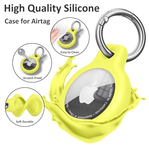 Air Tag Holder Air Tag Silicone Case, with Keychain, TPU Case for Air Tags Keyring for Keys, Bags, Luggage, Pet Collar, Anti-Lost and Scratch-Resistant, Fully Covered (Yellow) — view 4