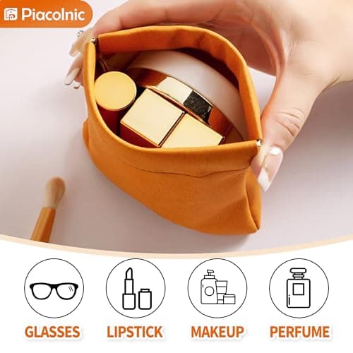 8Pcs Pocket Cosmetic Bag, 2 Size Small Makeup Bag for Purse, Squeeze Top Self-Closing Travel Mini Makeup Pouch for Women, Portable PVC Leather Small Storage Bag for Cosmetics Headphones Jewelry — view 6