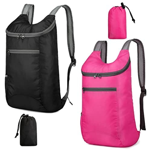 Feibmir 2 Pack 20L Small Foldable Lightweight Packable Backpack Black Pink