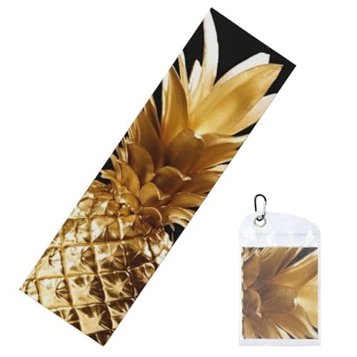 LHBWCVN Gold Pineapple Cooling Towel for Neck and Face 40"x12", Soft Breathable Chilly Towel, Gym Towels with Waterproof Bag & Carabiner, Cooling Rags Neck Wraps for Sports Ice Towel