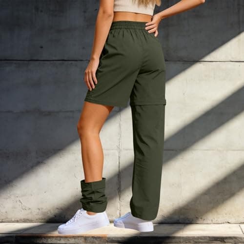 Womens Zip-Off Trousers Hiking Cargo Pants Convertible into Shorts Pockets Waterproof Sun Protection UPF 50+ Quick Dry Stretch Walking Lightweight Bottom Travel Fishing Running Camping Army Green M — view 2