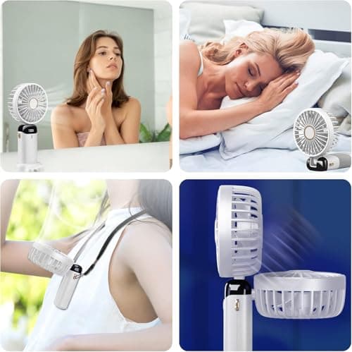 Jsdoin Hand Held Fan,Portable Handheld USB Rechargeable Fans with 5 Speeds,Battery Operated Mini Fan Foldable Desk Desktop Fans with LED Display for Home Office Bedroom Outdoor Travel (White) — view 5
