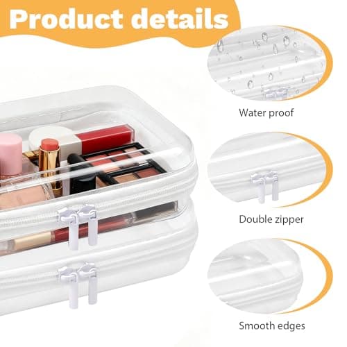 3 PCS Clear Hard Shell Zipper Cases, Transparent Waterproof Toiletry Toys Bags Double Zippered Pencil Case for Travel Makeup Tools Building Blocks Toiletries — view 3