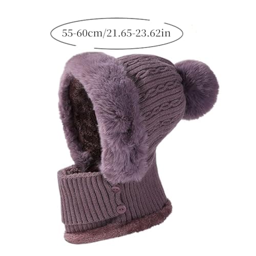 Generisch Knitted Winter Hats for Women, Windproof Neck Warmer, Winter Hat Including Scarf, for Hiking and Cycling and Travel, Cycling, Snowboarding for Women, Grandma, Mother, purple — view 5