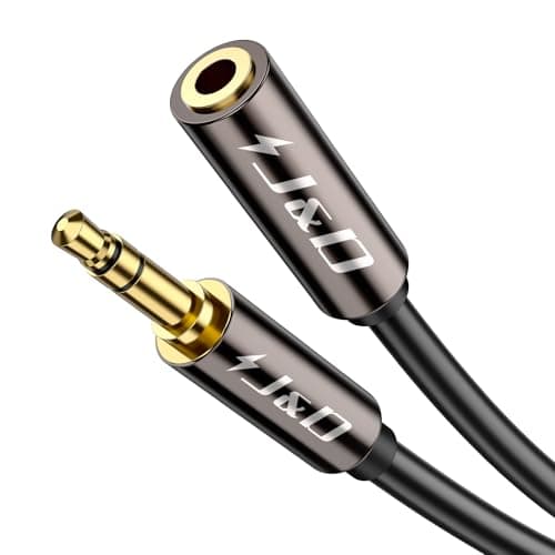 J&D 3.5mm Male to Female Extension Cable, Gold Plated Copper Shell Heavy Duty Aux Stereo Jack Lead Headphone Audio Adapter Compatible for Home/Car Speakers, Smartphones, Headphones, 3 Feet/0.9 Meter