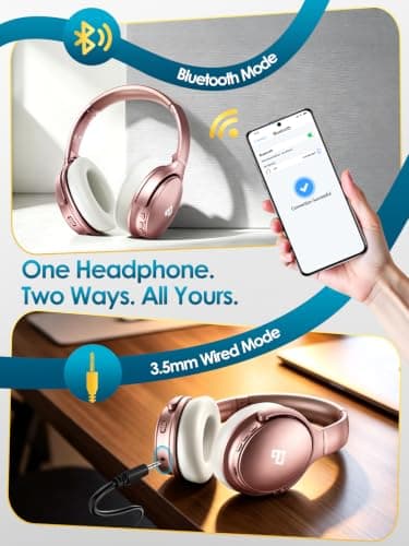 INFURTURE H1 Active Noise Cancelling Headphones, 90H Playtime, Wireless Over Ear Bluetooth Headphones, Foldable Lightweight Headset Deep Bass,Memory Foam Ear Cups,Travel,Office,USB-C Charging — view 5