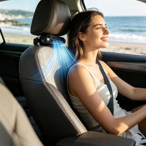 USB Powered Car Seat Fan Backseat Cooling Headrest Fan with Adjustable Speeds Portable Vehicle Fan for Kids Dogs Rear Seat Passengers Summer Travel Accessory Black (Black) — view 5