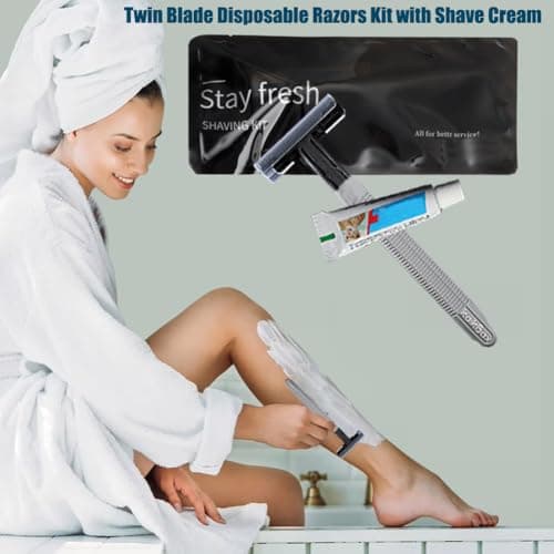 12Pack Luxury Individually Wrapped Travel Twin Blade Disposable Razors Kit with Shave Cream; Clean and Hygienic; Sensitive Skin Guest Shaving Razor for Hotel, Salon,Spa,Home Care and Travel — view 4