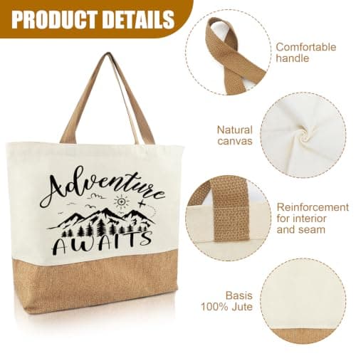 Tarklanda Adventure Awaits Canvas Jute Tote Bag, Reusable Shopper Bag, Travels Farewell Gifts Good Luck on Your New Adventure Gifts for Friends New Job Moving Away Gap Year — view 5