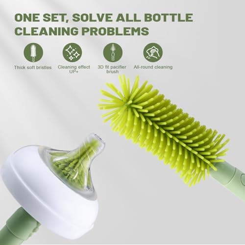 Baby Bottle Brushes for Cleaning Baby Bottle Cleaner Brush Travel Steriliser for Baby Travel Essentials with Silicone Bottle/Nipple/Straw Brush Soap Dispenser Drying Rack (Green) — view 3