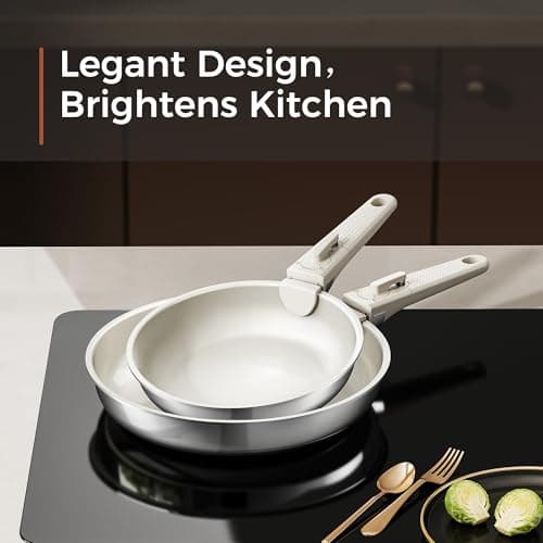 naturepan 5 PCS Ceramic Cookware Set, Stainless Steel Exterior Pots and Pans Set Non Stick, 10x More Durable Super Ceramic Coating, for Induction Hob Pan Set (Beige White) — view 3
