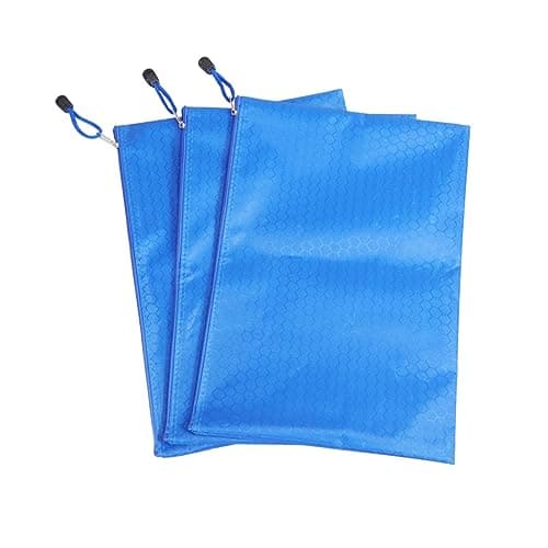 3pcs Zip File Bags Heavy Duty Fabric Blue Office Pockets