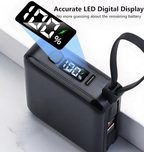 Small Power Bank, 10000mAh Fast Charging Portable Charger with Built-in Cables, 22.5W PD LED Display Travel Essential USB C Battery Pack for iPhone 16/15/14/13 Android Tablet (Black) — view 5
